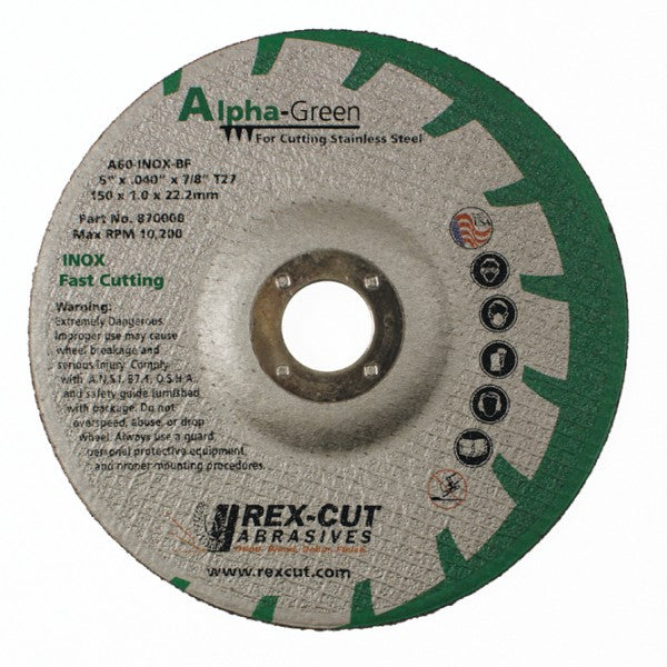 Rex-Cut 4-1/2x.040x7/8 Alpha Green TY1 Cut-Off Wheel 50pk - REX 860004