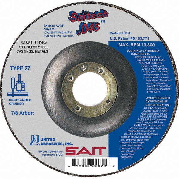 Sait 5 x .045 x 7/8 Ty-27 Saitech Cut-Off Wheel 50pk - 22073