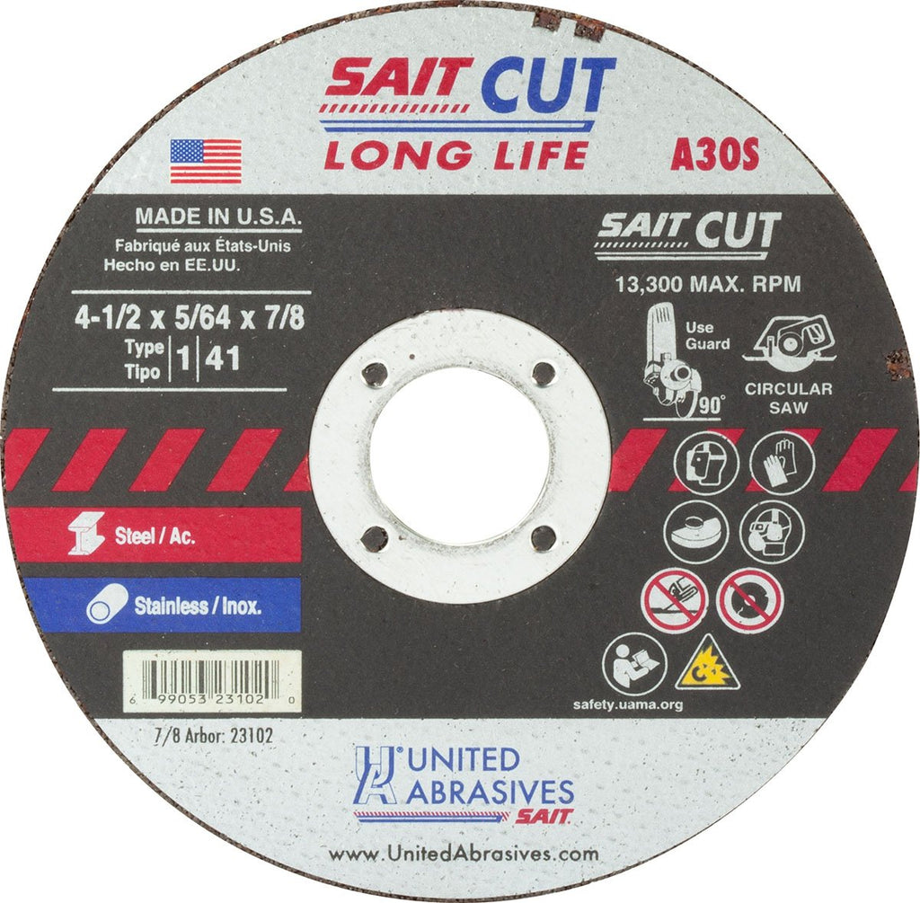 Sait 4-1/2 x 5/64 x 7/8 Ty-1 A30S Cut-Off Wheel - Open Box 25pcs - 23102
