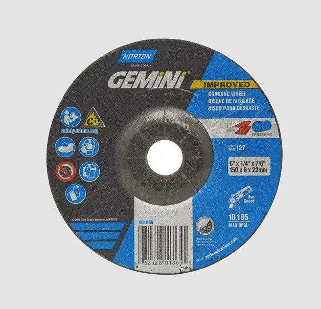 Norton 7 x 1/4 x 7/8 Gemini Grinding Wheel 20pk - N66252940098