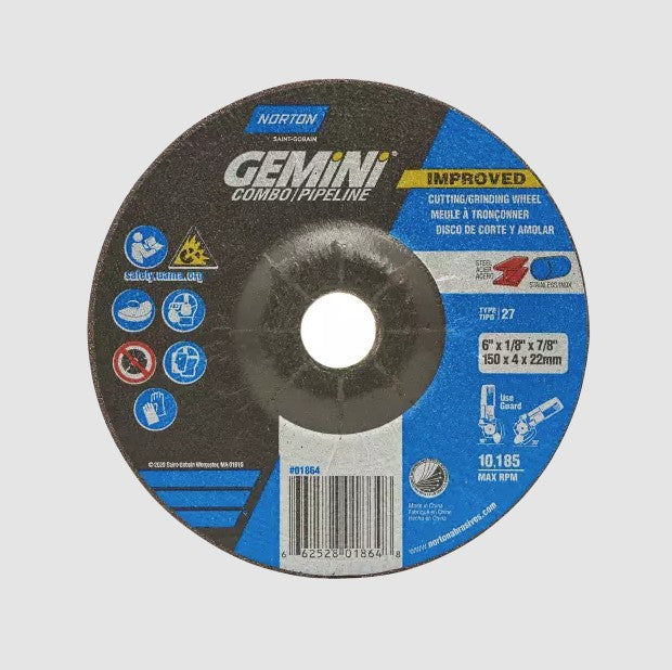 Norton 6 x 1/8 x 7/8 Gemini Grinding Wheel 20pk - N66252801864