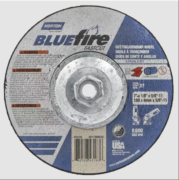 Norton 9 x 1/8 x 5/8-11 BlueFire Grinding Wheel 10pk - N66252843187