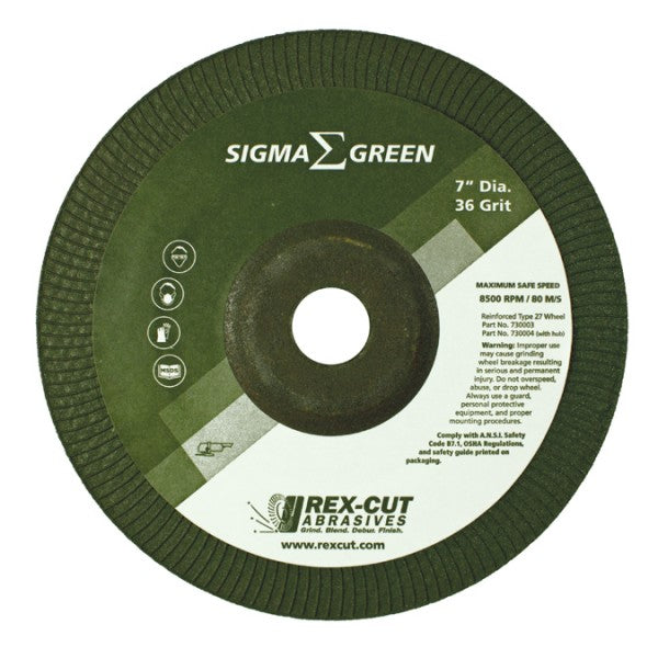 Rex-Cut 5x7/8 Green Sigma 36 Grit TY27 Grinding Wheel 25pk - REX 730005